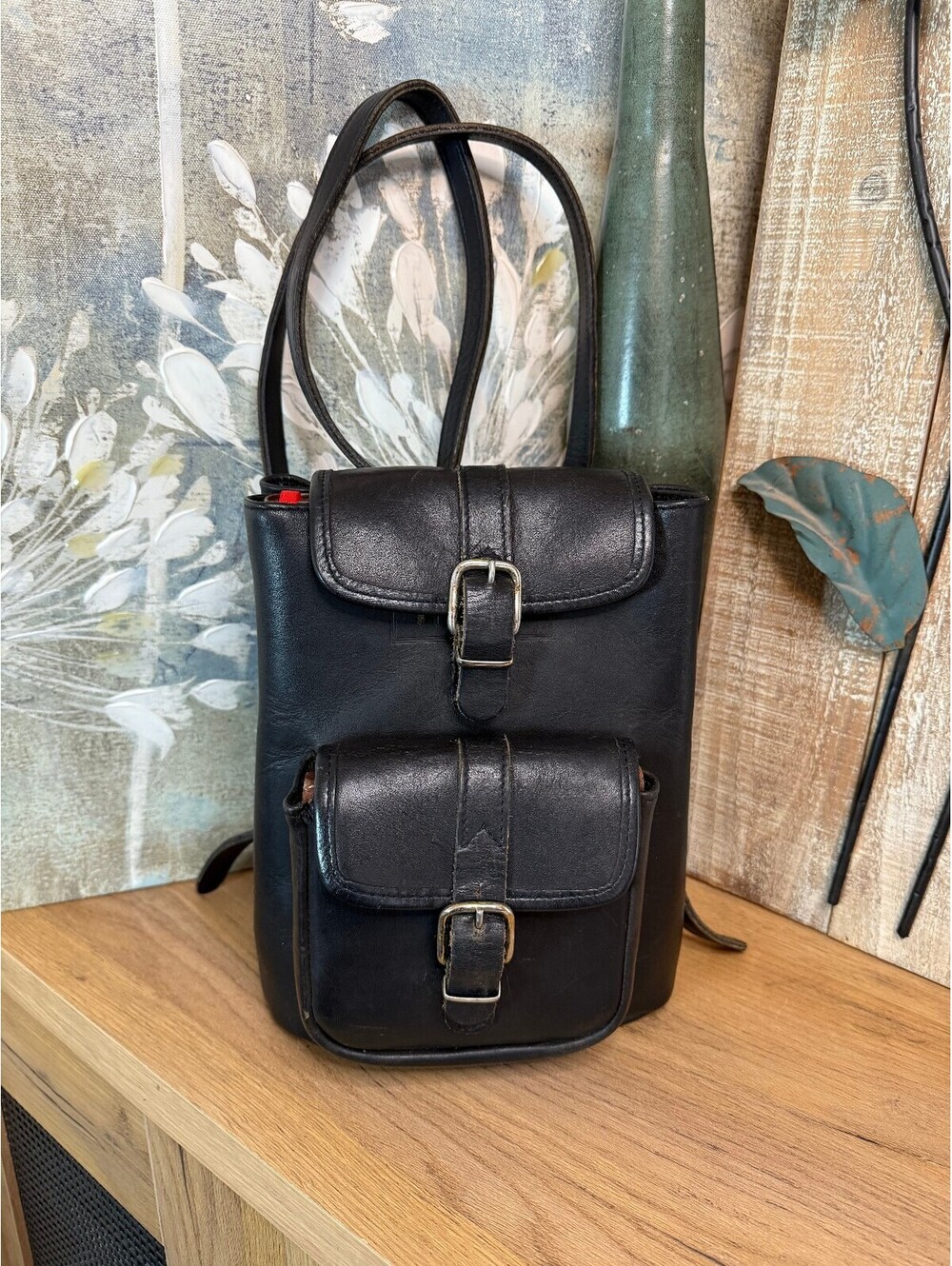 Leather Craft Vintage Black Leather Backpack Made in U.S.A.